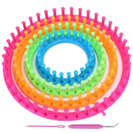 GLOGLOW Juego de telares de Tejer Redondos, telares de plástico para Tejer con Hilo de Tejer Juego de Agujas de Telar con Aguja de Gancho y Bufanda de pompónKits de Tejido de Agujas