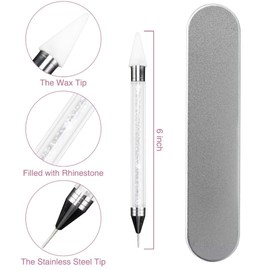 OOTDAY Rhinestone Picker Dotting Pen, 2 Extra Wax Tips, Dual End Nail Tool, Rhinestone Picker Dotting Pen for Gemstones, Crystals, Stones, White