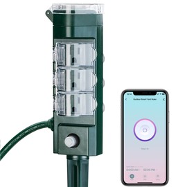 HBN Outdoor Smart Plug Waterproof with 6 Outlets,WiFi Power Stake Timer with 6Ft Cord,Outdoor Outlet Timer for Patio Lights,Compatible with Alexa & Google Assistant,Remote& Voice Control,ETL Listed