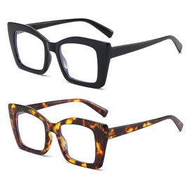 OWTXIS Oprah Style Square Reading Glasses for Women, Blue Light Blocking Oversized Readers with Spring Hinge (Black, Leopard, +1.50)