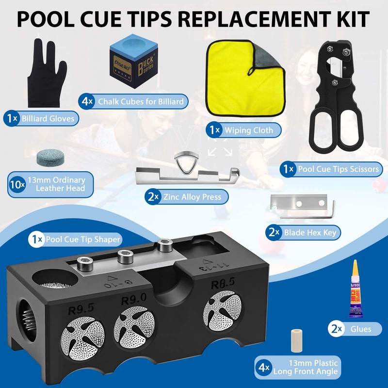 Eikovia 11-in-1 Billiards Pool Cue Tip Shaper, Pool Cue Tips