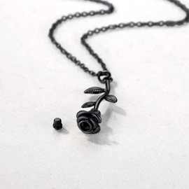 Rose Flower Urn Necklace Cremation Jewelry for Ashes for Women Girls Urn Pendant Black Metal Plated Floral Necklace