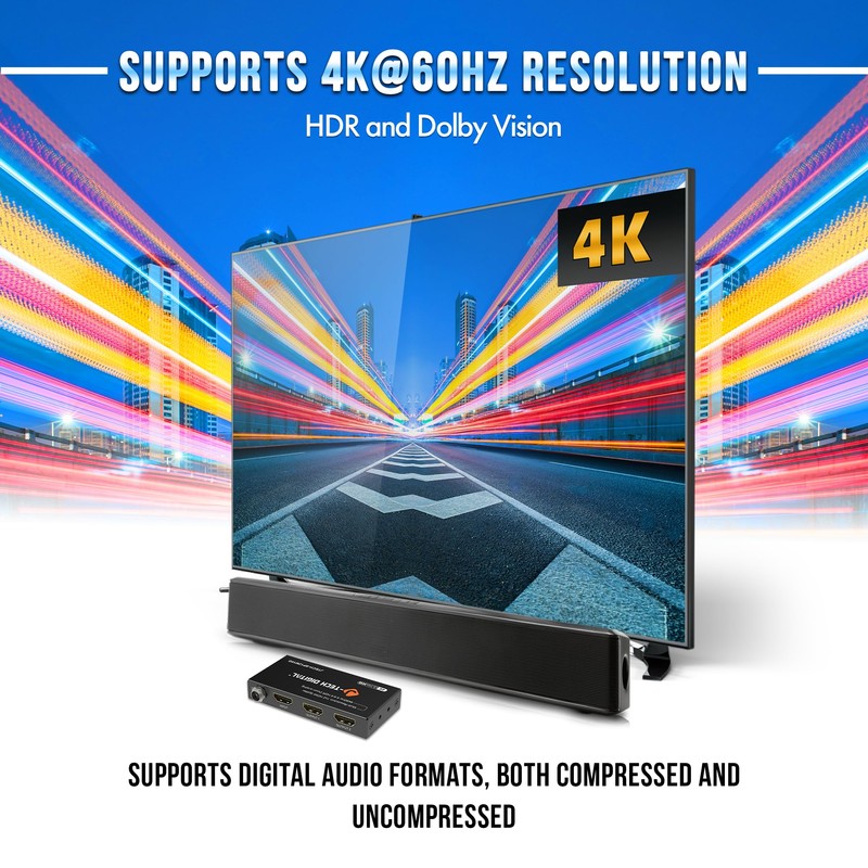 J-Tech Digital HDMI Splitter 1 in 2 Out 4K@60Hz, 1x2
