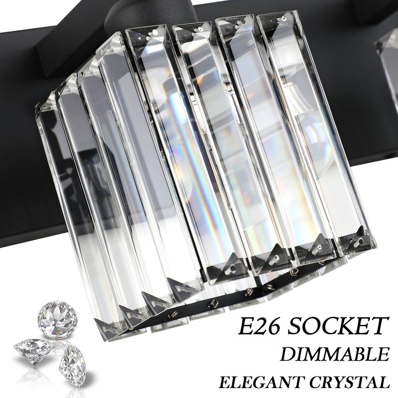 Aipsun Black Vanity Light Bathroom Lighting Fixtures 3 Light Crystal