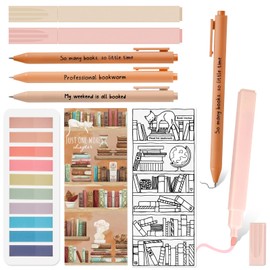 Spakon 7 Pcs Aesthetic Book Annotation Kit Morandi Highlighters and Gel Pens Reading List Bookmark Colorful Sticky Notes for Christmas Bible Gifts, No Bleed Highlighters for Pages(Orange Series)