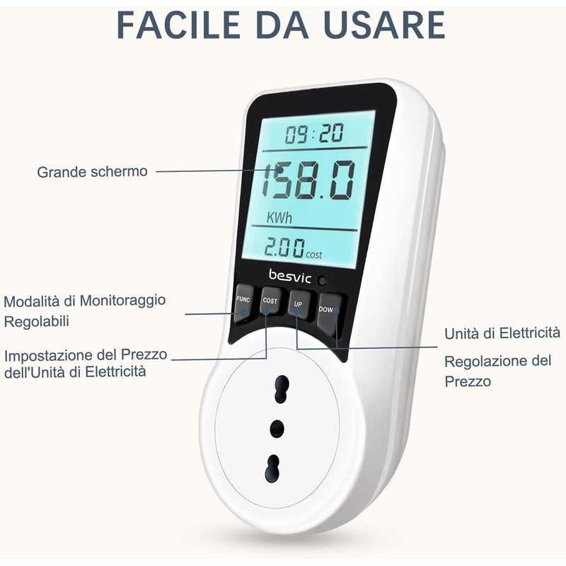Besvic Electric Consumption Meter, Electric Power Meter with LCD Screen