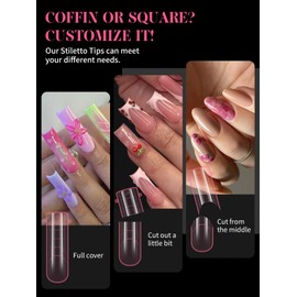 EBANKU 150PCS Poly Gel Nail Forms, Reusable Dual Forms for Polygel Pink Long Mold Acrylic Nail Extension Tool for Home Salon Manicure, 15 Sizes(Square)