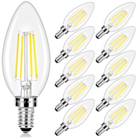 LED Candle Bulbs 40W Equivalent, E12 Candelabra Light Bulbs 4W 470Lm Clear Edison LED Bulbs, Daylight White 5000K B11 Classic Bright Filament Bulbs, Non-Dimmable Decorative Bulbs for Lamps, Pack of 10