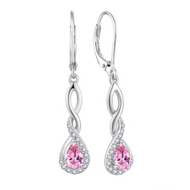 FJ Infinity Earrings for Women 925 Sterling Silver Pink Tourmaline Earrings October Birthstone Leverback Dangle Drop Earrings Jewellery Gifts for Women Girls