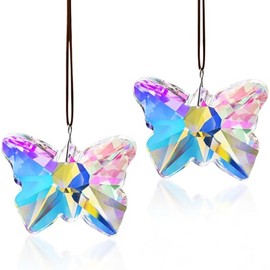 2 Piece Crystal Butterfly Prism Light Catcher Pendant Set for Hanging on Windows, Indoor and Outdoor Decoration, Suitable for Weddings in the Home Garden