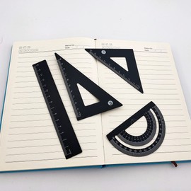 Accod Aluminum Alloy Ruler Set Math Ruler Geometry Tool Set Scale Ruler Math Geometry Tool 4 in One Measuring Ruler for Student Teacher Drawing and Measurement. (Black)