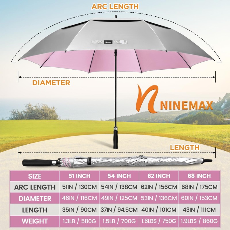 NINEMAX 68 Inch Golf Umbrella UV Potection, Auto Open Large