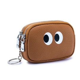 Genuine Leather Mini Coin Case, Women's, Cute Wallet, Compact Coin Purse, Leather, Lightweight, Cute, Small Wallet with Keychain, earth yellow