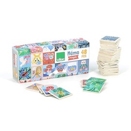 Vilac - Imagier Memo - Michelle Carlslund Design - 24 Pairs of Animals to Enrich Vocabulary and Memory - From 2 Years - Wooden Game with Box - Learning and Fun