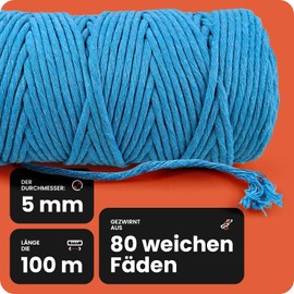 Netuno 1 x Macrame Yarn, Light Grey, 5 mm, 100 m, Twisted Cotton Cord, Textile Yarn, Cord, Natural Yarn, Cotton Yarn, Decorative Cord, Macrame Cord, Cotton Cord, Macrame Rope, Cotton Cord