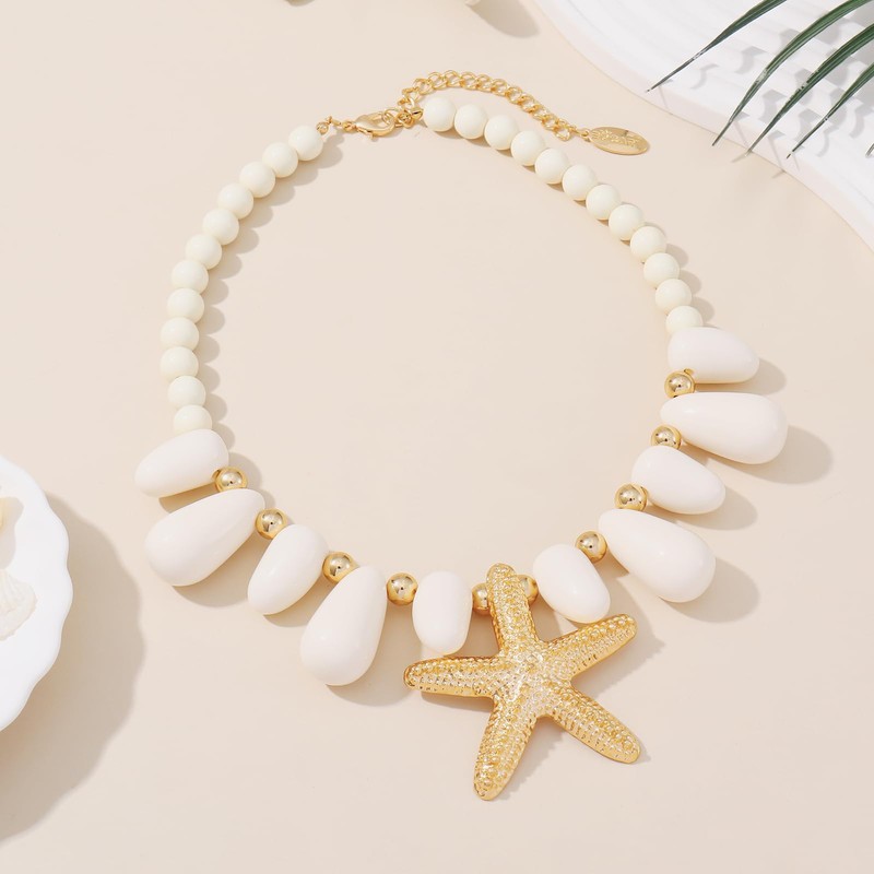 Bocar Gold Starfish Pendant Necklace for Women Starfish Chunky Statement