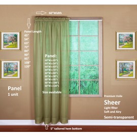 Today's Curtain Emelia Original Voile Panel 84", Dusty Leaf, 60" W x 84" L