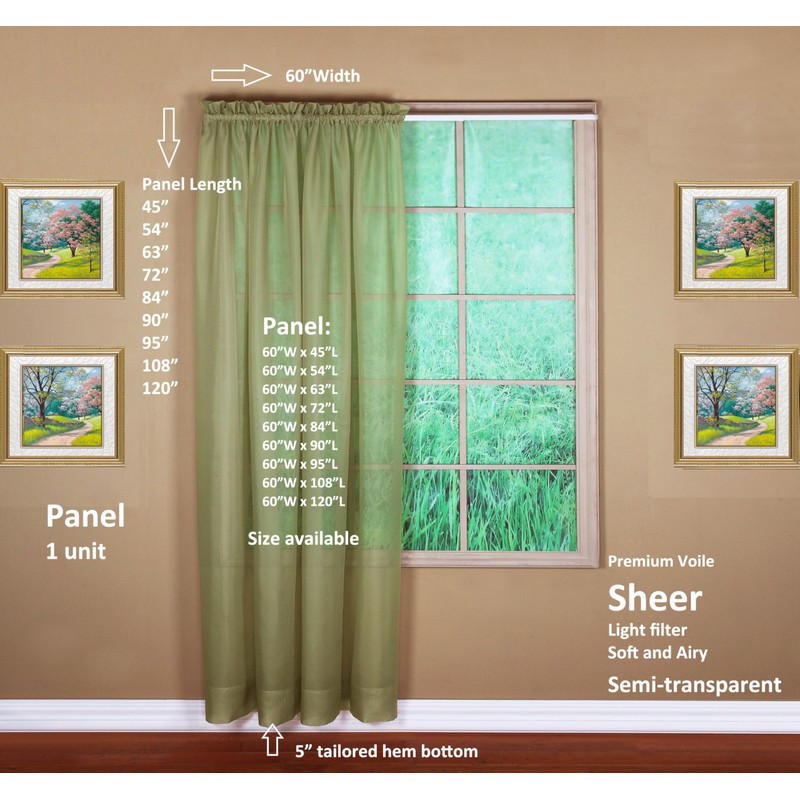 Today's Curtain Emelia Original Voile Panel 84", Dusty Leaf, 60"