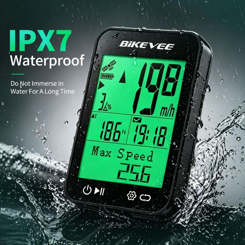 Bikevee GPS Bike Computer, 2.4" Display, IPX7, 8 Languages, Green