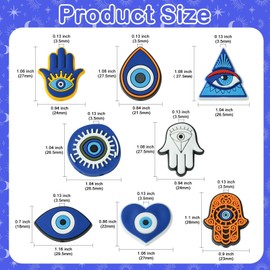 Ipotkitt 16 Pcs 8 Styles Plastic Evil Eye Beads Turkish Eye Oval Heart Hamsa Hand Beads PVC Spacer Beads for DIY Keychain Jewellery Making