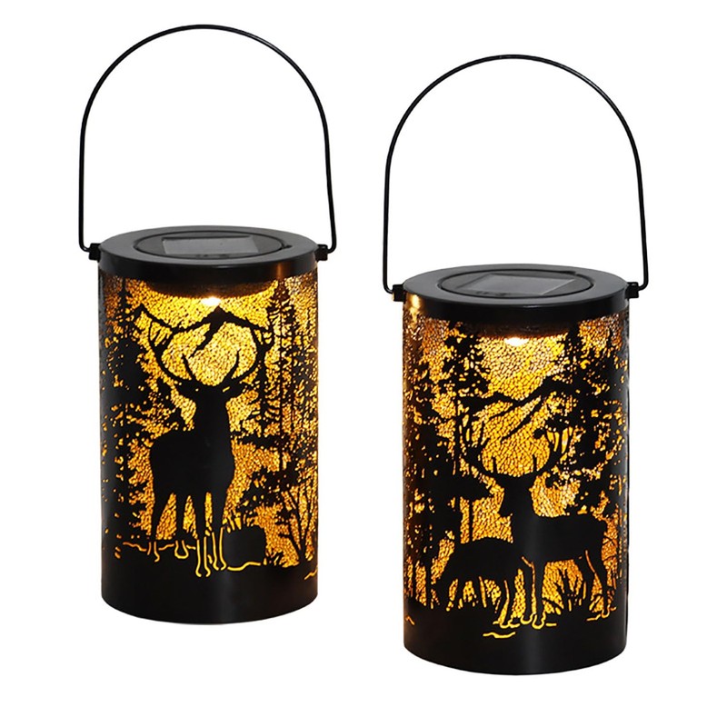 1-Pack Solar LED Lantern Outdoor Hanging Lamp Wrought Iron Deer