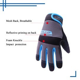 HLDD HANDLANDY UltraLight Safety Work Gloves, Mens & Women Multi-Functional Work Gloves with Extensive Palm Protection, Mechanic Gardening Construction DIY Gloves with Touchscreen (Medium, Blue)