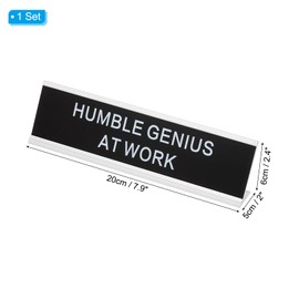 PATIKIL Funny Nameplate, 8"x2" Novelty Desk Sign Plaque Aluminum Desk Name Plate with Base for Office, Silver White (Humble At Work)