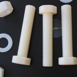 5 x Natural Colour Nylon, Hex Head, M20 x 100mm, Plastic Nuts and Bolts, Washers, Hexagon, Nylon, (25/32 x 3 15/16 in)