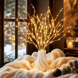 200 LED Battery-Operated and USB Operated Branch Lights for Vase Filler, Artificial Lighted Willow Branches, Brown Illuminated Twig Branches for Christmas Home Decor and Indoor Decoration