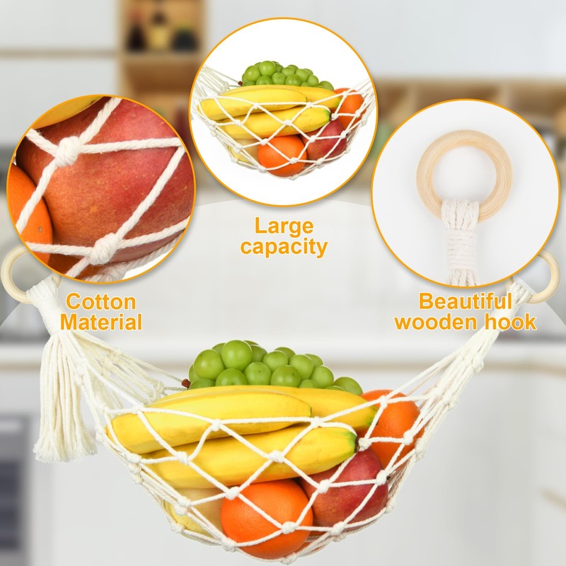 Cosmos 2 Pcs Macrame Fruit Hammock Hanging Fruit Net Under