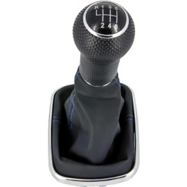 Gear Knob + Gear Stick Gaiter Set 6 Gears Suitable for VW Bora, 1998-2005, Plug & Play, Car Gear Lever Gaiter with Frame, Black - Blue Stitching