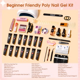 ROSALIND Poly Nail Gel Kit with Drill, 14PCS Nude Clear Poly Nail Gel Nail Starter Kit with Mini U V Lamp Electric Nail Drill Slip Solution Dual Forms Nail Tools for Nail Extensions Gel