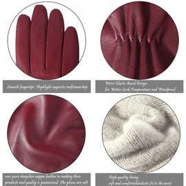 Harssidanzar Women's Leather Winter Gloves,Genuine Lambskin Leather Lined Cashmere Warm Driving Gloves For Women GL006UK,Burgundy, Size XS