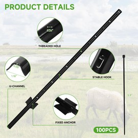 LYDTICK 10Pack Fence Posts 4Ft in Bulk, Metal Fence Stakes Black Fencing Pole Heavy Duty T Post for Garden Wire Fencing