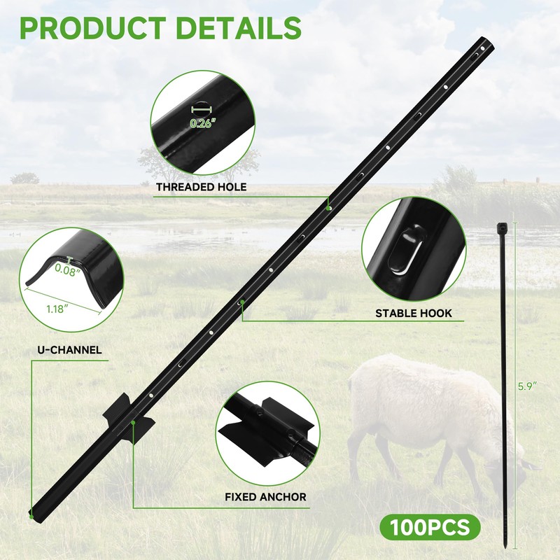LYDTICK 10Pack Fence Posts 4Ft in Bulk, Metal Fence Stakes