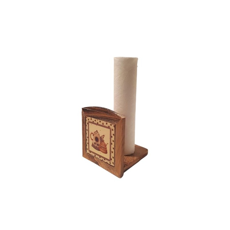 Portarotolo in legno e ceramica con decorazione 13x20 cm