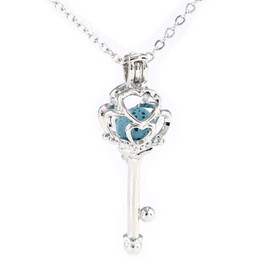 Sier Key to My Heart Aromatherapy Perfume Essential Oil Diffuser Necklace Locket with Lava Stone (Blue)