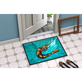 Caroline's Treasures MW1100JMAT Shrimp Teal Shrimp Door Mat, Indoor Rug or Outdoor Welcome Mat 24x36 Doormat, 24H X 36W, Multicolor