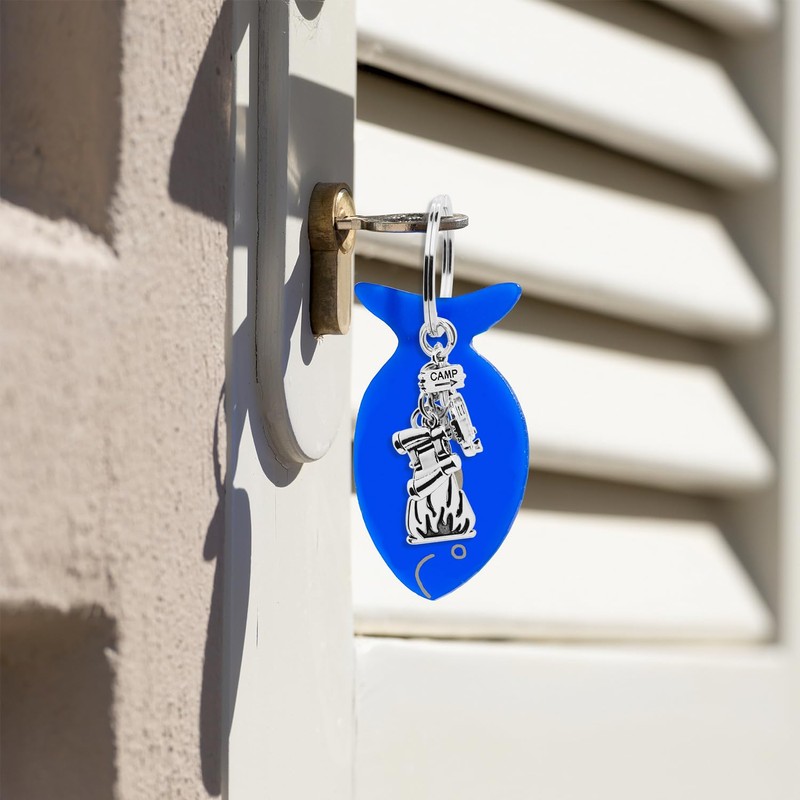 SIQYUWM 8Pcs Camping Keychain Alloy Camper Trailer Camp Sign Fire