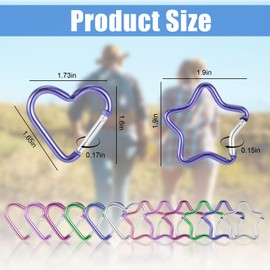 12 Pcs Star Heart Carabiner Clip, 6 Heart and 6 Star Shaped Carabiner for Camping Hiking, Small Cute Star Keychain Clip for Backpack Dog Leash Water Bottle Glove Keeper