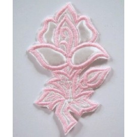 Barbara Lee Fashions 3 Vintage Antique White Satin/Pink Quilted 3" x 5" Flower Appliques EJ-102