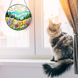 Mountain Wildflower Stained Glass Suncatcher - 3.5" Floral Window Hanging with Safe Iron Frame, Chain & Suction Cup - Botanical Art Decor Gift for Women, Plant Lovers, Mom, Housewarming