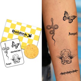 Boldink Temporary Tattoos, semi permanent tattoos, 15-day long lasting tattoo sticker, waterproof and anti-reflective, unique design（Butterfly and Snake）