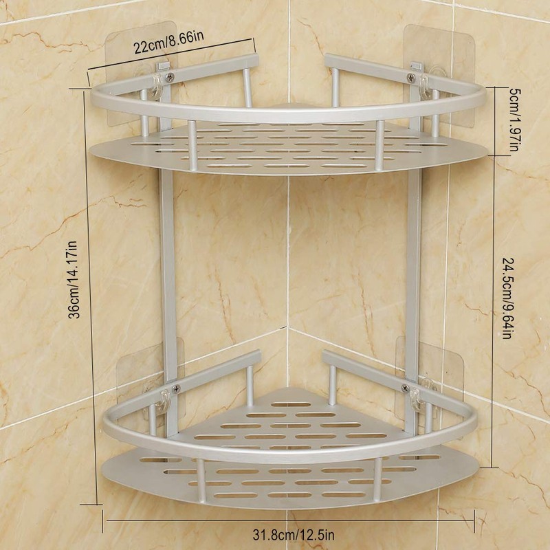 Hawsam No Drilling Bathroom Corner Shelves, Aluminum 2 Tier Shower