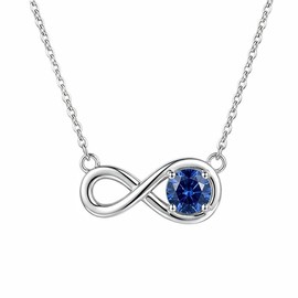 Molioaki 925 Sterling Silver Infinity Necklace for Women, Round Blue Cubic Zirconia Infinity Pendant Necklace, September Birthstone Jewelry (Style 1)