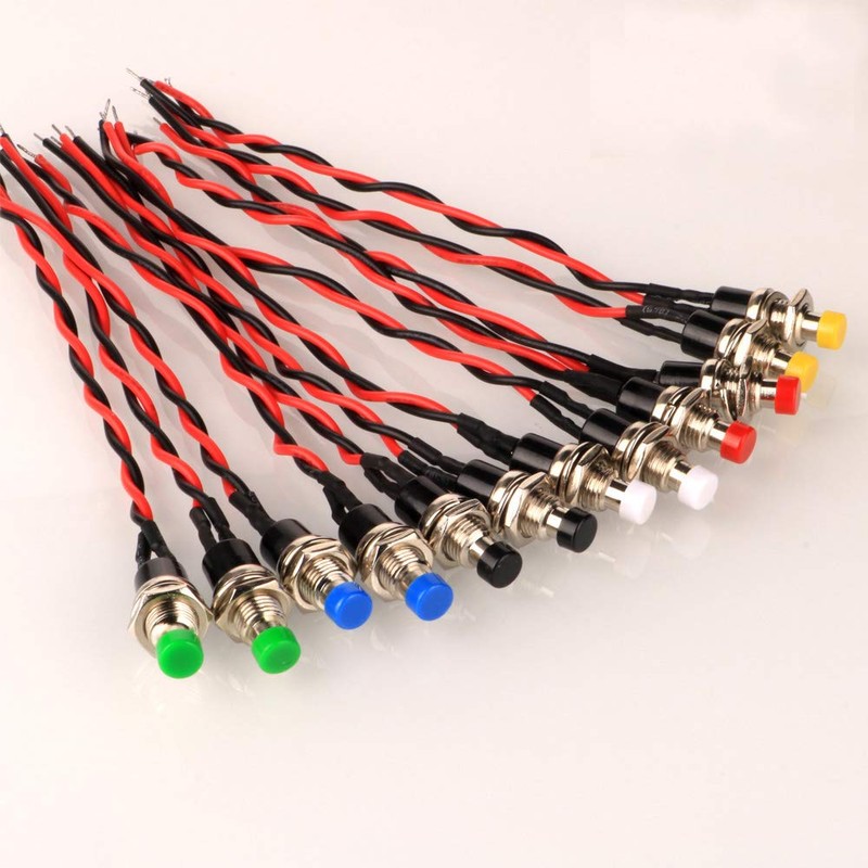 Gebildet 12pcs 7mm 3V-6V-12V-24V-230V/1A Prewired Mini Momentary Push Button,SPST Nomal
