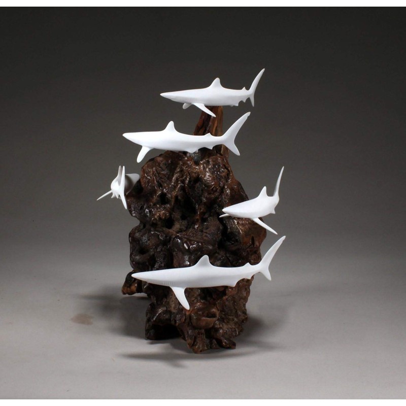 Shark School Sculpture by John Perry 11 in high Pellucida