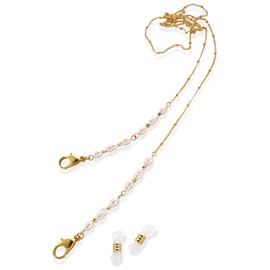 R-days Daikanyama Women's Freshwater Pearl Glasses Chain Mask Chain Sunglasses, Gold, Silver, Simple, Made in Japan, Gold Color / Regular Wrapping