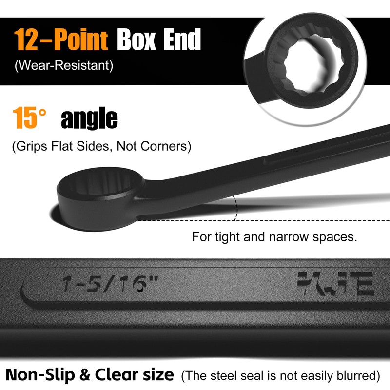 KJE 10-Piece SAE Black-Oxide Jumbo Combination Wrench Set, Open-End large