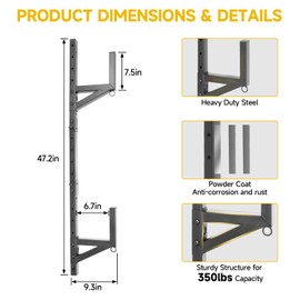 HUGEBO Adjustable Trailer Ladder Rack, Heavy Duty Side Mount with 4 Ratchet Straps, Fit for Open and Enclosed Trailer Side Walls - Carry 2 Ladders